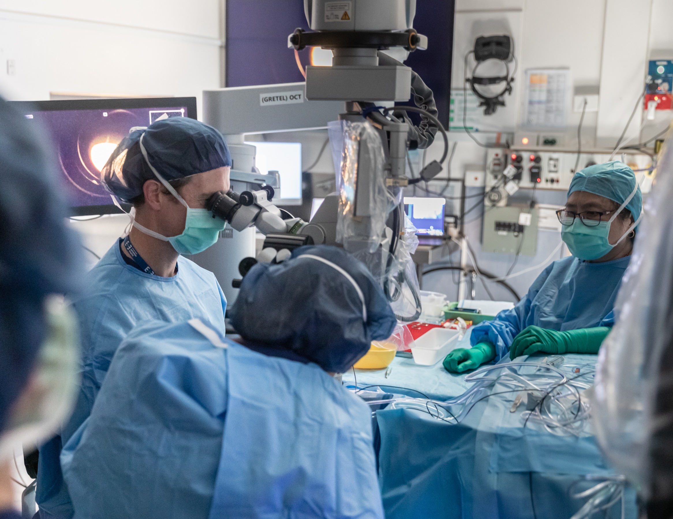 Dr Thomas Edwards in theatre during pioneering gene therapy surgery | Photo: Mathew Lynn